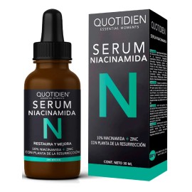 Serum Niacinamida 10% Quotidien Con Zinc + Planta De La Resurreccion - Skin Care Antienvejecimiento - Suero Aclara Cuidado Facial Para Todo Tipo De Piel - Antimanchas - Acne - Piel Grasa -30ml