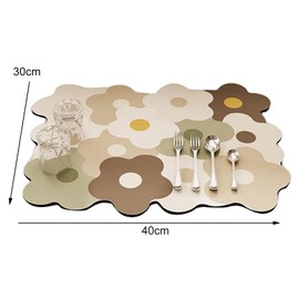 Tissting Dish Drying Mat for Kitchen Counter, 16 x 12 Inch Small Absorbent Anti Slip Dishes Drain Mats Polyester Fabric Flower Pattern Heat Resistant Drying Pad, Curry