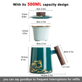 DISDADA Tazza Da Te Con Infusore Regalo Tazza per Tisana con Filtro per Tisane Tazze Ceramica Coperchio Tazzine Da The Perfetto per La Preparazione Di Tè Sciolto (Color:Dark green waves)