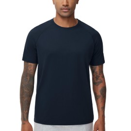 THE GYM PEOPLE Men's Workout T-Shirts Short Sleeve Breathable UPF 50+ Outdoor Athletic Running Tee Tops Navy Blue
