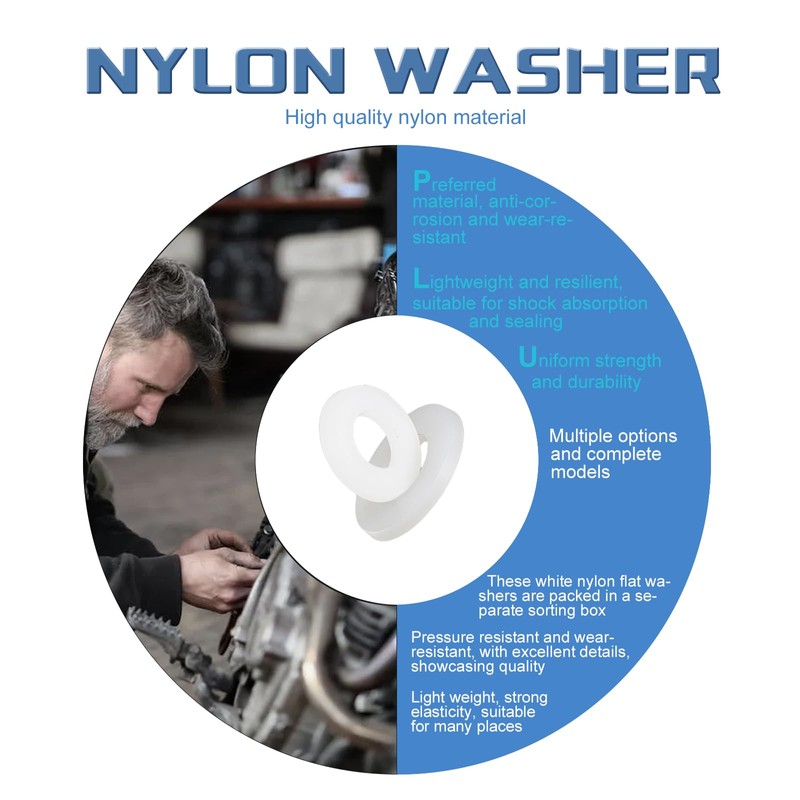 JUNCHEN 3989pcs White Flat Plastic Washers Spacers,36 Sizes Assorted Nylon