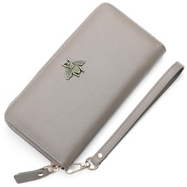 AnnabelZ Women Wallet RFID Blocking Ladies Clutch Purses Long Wristlet Wallets for Women, Grey, Wristlet Women Wallet