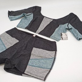 Free People Movement Shorts Set Womens S "Six Pack" Colorblock‎ Set Gray Blue