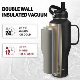 ABOTOCUP Water Bottle 40oz, Insulated Water Bottle with Handle & Straw Lids, Stainless Steel Water Bottles Fits in Any Car Cup Holder, Travel Cup Double Wall BPA-Free Leak-proof to Keep Cold &Hot
