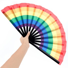 BOXOB Rainbow Line Dance Fan, Chinese Style Handheld Foldable Fans Portable Large Rainbow Folding Fan for Women Line Dance Performance Decoration Stuff Supplies Accessories