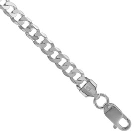 Sterling Silver 5.5mm Flat Curb Cuban Chain Necklace for Men and Women Beveled Edges Polished Finish Nickel Free Italy 16 inch
