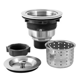 LQS Kitchen Sink Drain Assembly, 3-1/2-inch Kitchen Sink Strainer and Stopper with Deep Removable Waste Basket, Stainless Steel Sink Basket Strainer with Drain Assembly, Polished Satin Finish
