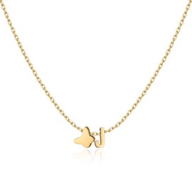 XGALBLA Dainty Initial Necklace Butterfly Pendant Necklace, 18K Gold Plated Stainless Steel Butterfly Letter Dainty Necklaces Jewelry Birthday Gifts for Women(J)