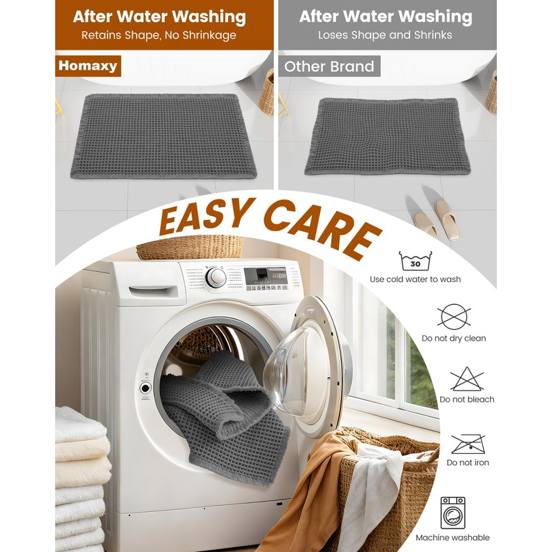 Homaxy Waffle Bath Mat Non Slip Boho Bathroom Mat -