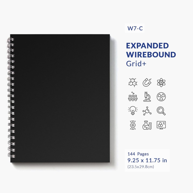 Vela Sciences Advanced W7-C Expanded Wirebound Lab Notebook, 9.25 x