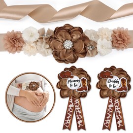 Vansolinne Western Theme Baby Shower Maternity Sash Kit Mom to Be Daddy to Be Corsage Cowboy Baby Shower Decorations Cowboy Hat Boot Belly Band Brown Pregnancy Photo Props