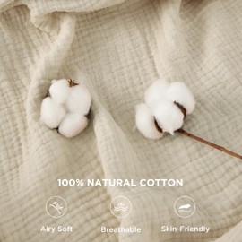 Bedsure 100% Cotton Muslin Blanket Queen Size for Bed - 4-Layer Breathable and Lightweight Muslin Blanket for Summer, Soft Gauze Fall Blanket, Beige, 90x90 Inches