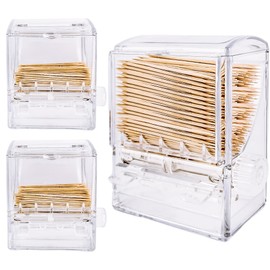 Spaluck 3 Pcs Toothpick Dispenser Clear Automatic Switch Toothpicks Holder Toothpicks Box Container for Kitchen Restaurant Bar Home Party