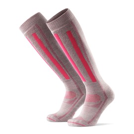 DANISH ENDURANCE Calcetines térmicos de lana merina alta hasta la rodilla con protección contra espinillas y antiampollas, paquete de 1 o 2, Gris claro/Rosado , M