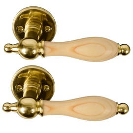 HOME IT® Brass Door Handle with Natural Handle - Rosettes, Key Plate and Screws Included - Elegant and Solid Danish Design for Interior Doors (30-45mm)