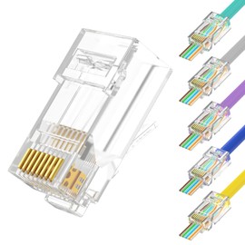 VCE RJ45 Connector Pass Through Cat6 100 Pack, Ethernet RJ45 Plug for Cat6/Cat5/Cat5e UTP Solid & Stranded Network