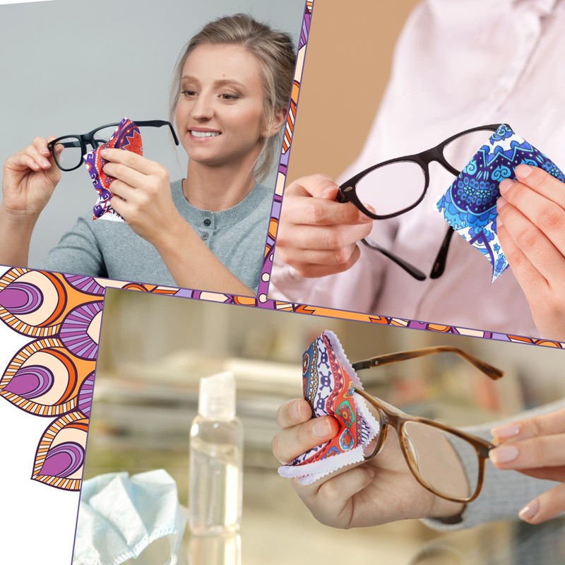 Copkim 24 Pcs Mandala Eyeglasses Cleaning Cloths Microfiber Lens Cleaning