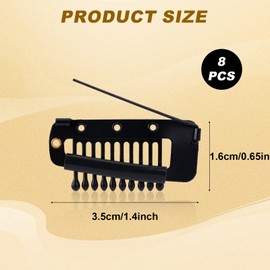 8pcs Clip with Safety Pin, Safety Pin Hair Clip Clip in Hair Extensions Comb Teeth to Secure Wig no Sew Snap Hair Clips Chunni Dupatta Grip Clips for Woman Girls Wig Headscarf Hijab & Tikka(Black)
