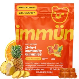 Grüns Immun Immunity Gummies with Vitamin C, Zinc, MCT Oil, & Turmeric - Daily Immune Support Supplement for Adults - Sour Pineapple Flavor (28 Count)