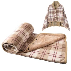 Rexmore Flannel Wearable Blanket Poncho, Classic Plaid Lap Blanket Throw with Button Closure for Couch, Bed & Office (Brown-White, Medium(55”x39”))