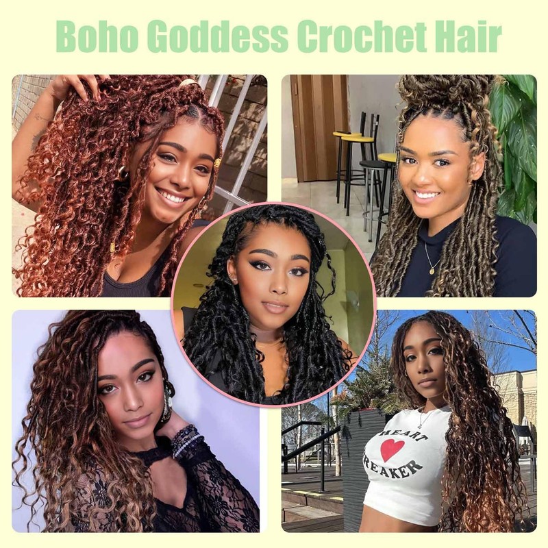 Goddess Locs Crochet Hair 7 Packs Bohemian Faux Locs Pre-Looped