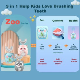 Geacker Kids Electric Toothbrush, U Shaped Toothbrush Kids Sonic Automatic Brush with 4 Brush Heads 6 Cleaning Modes IPX7 Waterproof Rechargeable Smart Timer for Children (Ages 8-14, Koala Cyan)