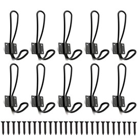 Rustic Farmhouse Entryway Hooks 6 Pack Decorative Vintage Hangers Wall Mounted Hard Antique Industrial Heavy Duty Hook Set Double Farmhouse Utility Hook Set Best for Clothes Hanger (Black)