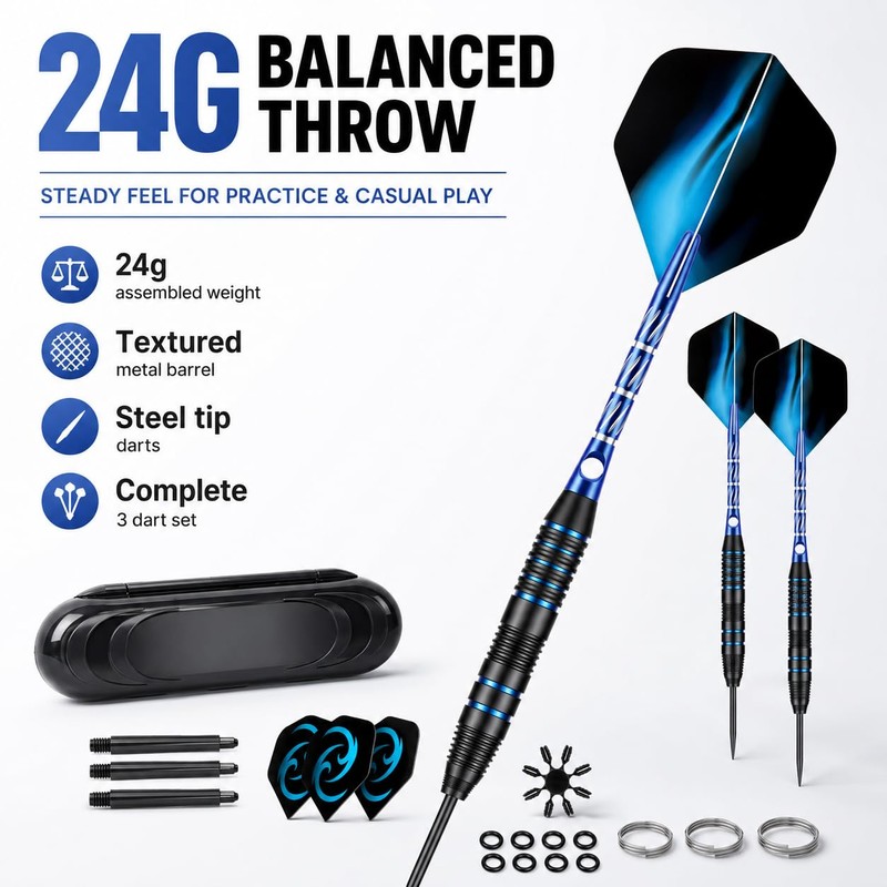 WayArrival Steel Tip Darts 24g, 3 Pack with Case and