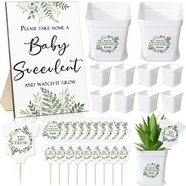 Zhehao 151 Pcs Baby Shower Succulents Favors Include 1 Greenery Baby Shower Sign 50 Watch Me Grow Succulent Tags 50 Succulent Pots Plant Pots 50 Stickers Baby Shower Favors (Potted Plant Style)