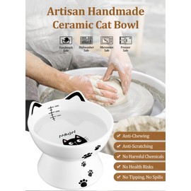 Yedio Yedio Porcelain Raised Cat Bowl, No Spill Cat Water Bowl with Anti Slip Band, Elevated Porcelain Pet Bowl Protect Pet's Spine, Large Capacity Pet Water Bowl, 15 oz, Dishwasher Safe