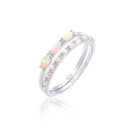 Elli Women's Ring Set with Synthetic Opal Vintage Look 925 Sterling Silver Gold-Plated, Opal