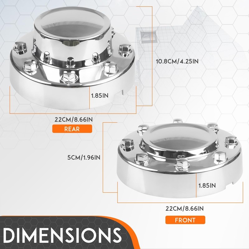 Dexepe Front & Rear Chrome Dually Wheel Center Hub Caps