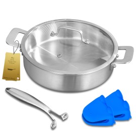 LOLYKITCH Sauté Pan, 7 QT Tri-Ply Stainless Steel Deep Cooking Pot, 12 Inch Everyday Pan with Lid, Large Induction Frying Skillet Compatible with All Cooktops, Two Ergonomic Handles for Conversion