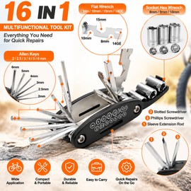 16-in-1 Bicycle Repair Tool Kit – Portable Stainless Steel Multitool with Hex Wrenches, Screwdrivers & Tire Tools for Bike Maintenance
