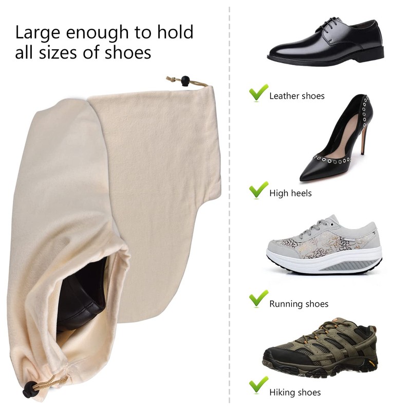 HAMBOLY 100% Cotton Shoe Bags 6 Pack Dust Cover Storage