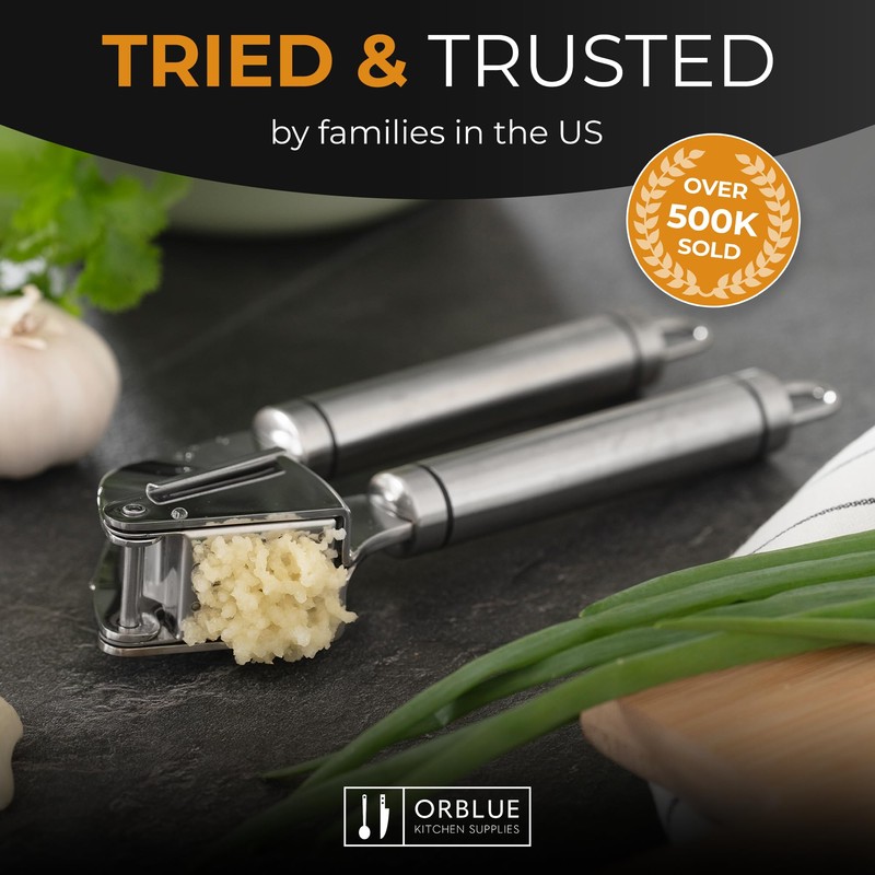 ORBLUE Garlic Press Stainless Steel - Premium Professional Grade Garlic