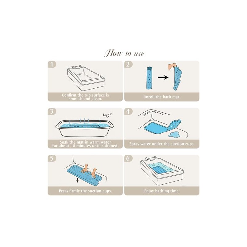 SHUCHING Non-Slip Blue Bath Mat for Safe Showering