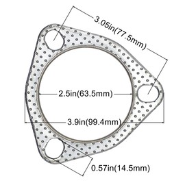 YGQ 2,5 Zoll Auspuff Dichtungen Auspuffdichtung, 3-Schrauben, 63,5 mm Flansch, Hochtemperatur-Graphit mit Feuerring, Ersatz, 2 Stück