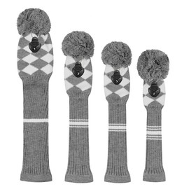 Scott Edward Knitted Golf Headgear, 4 Pieces, Handmade, Suitable for Drivers and Fairway Woods, with a Long Neck Pom Pom Golf Club Headgear Set