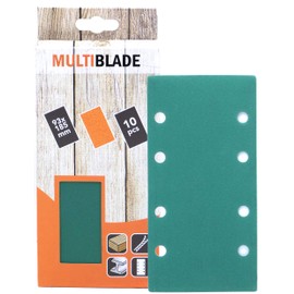 Multiblade Professional Velcro Sanding Sheet 185 x 93 mm, Pack of 10, Grain 100, 8 Holes, for Wood and Metal, Professional Quality, for Orbital Sander