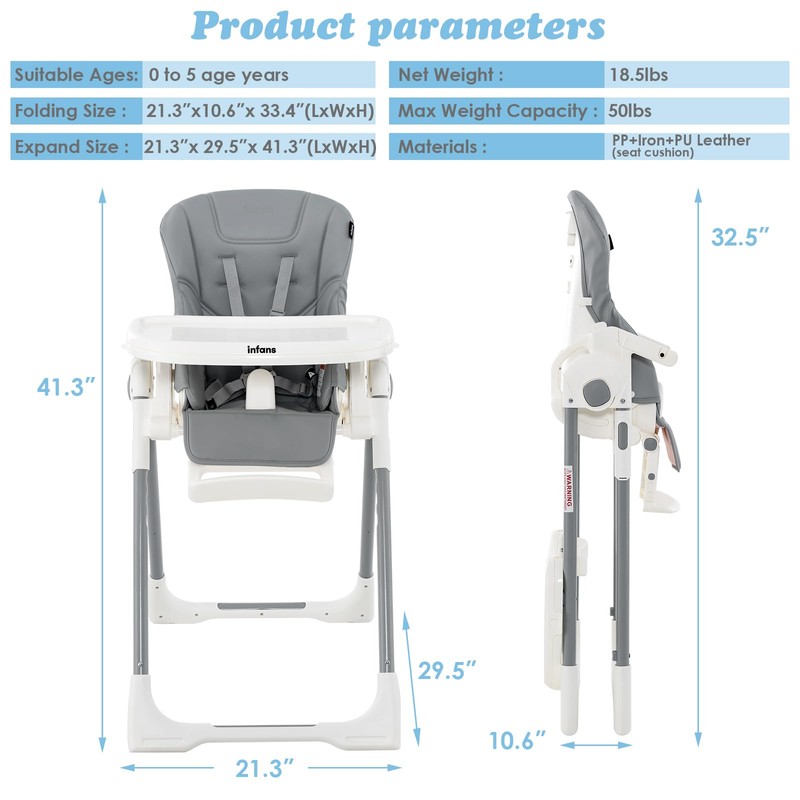 INFANS High Chair for Babies & Toddlers, Foldable Highchair with