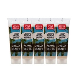 Crema Dental Natural LIBRE DE FLUOR Artesanal de Corteza de Neem-Sin Fluor, Gluten, Sulfatos (SLS), Parabenos, Petrolatos, Triclosan, Azucar| bienestar NEEM ERFRE (Menta, Paq. 5)
