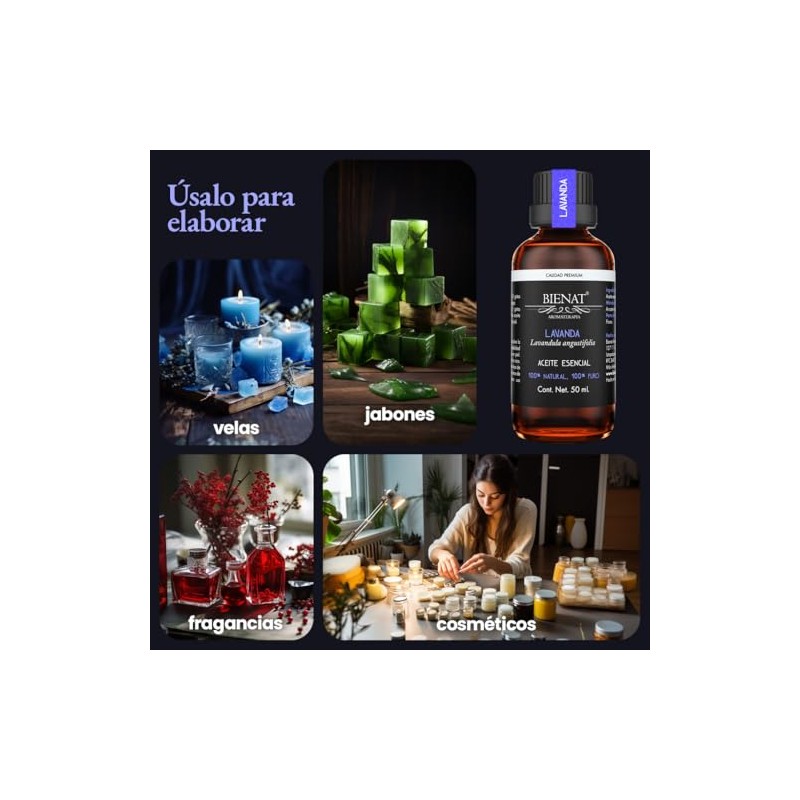 Bienat | Aceite Esencial de Lavanda 50mL Natural | Difusor