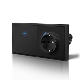 BSEED Light Switch with Socket USB C Matt, 20 W Quick Charge Sockets, Horizontal Mounting Only, C Series, 1 Gang 1 Way, 150 mm, Black