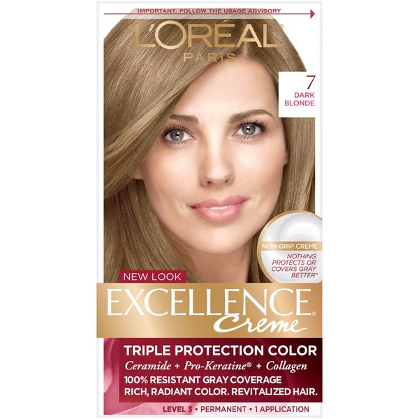 L'Oreal Excellence Triple Protection Color Creme, Level 3 Permanent, Dark Blonde/Natural 7 1 Count