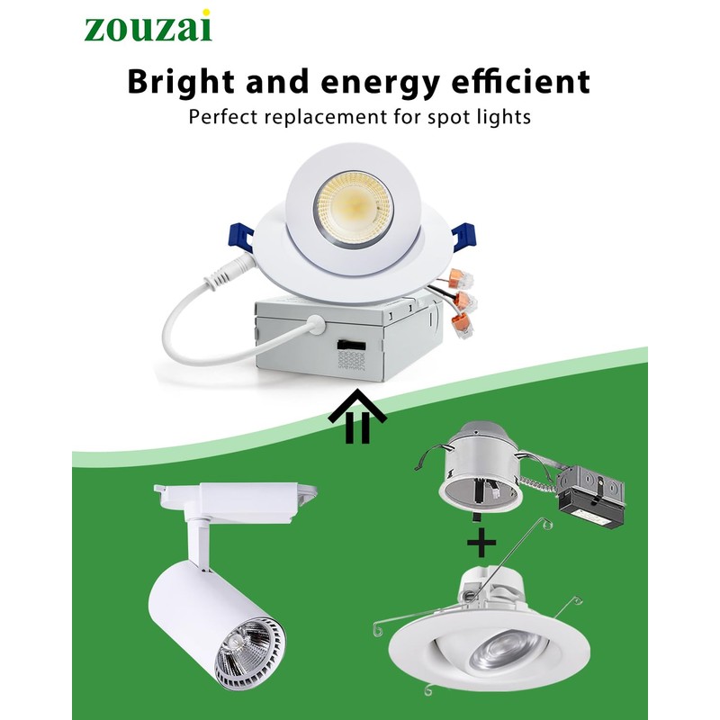 zouzai 6 Pack 4 inch 5CCT LED Gimbal Led Recessed