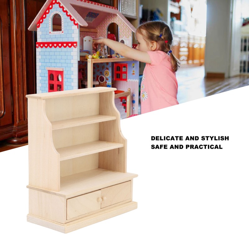 Dollhouse Bookshelf 1:12 Wooden Miniature Decoration Rugged Dollhouse Bookcase for