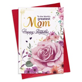 FLYAB Mom Birthday Card - 5.5"x8" Flower Greeting Card with Envelope Mom Birthday Gifts from Daughter Son Kid for Her Mommy Mother Women