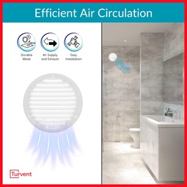 TURvent Round 6 inch Vent Cover for Wall and Ceiling - White HVAC Return Air Grille with Mesh - Metal Soffit Vents for Outdoor and Indoor Use - External Diameter 7.83 inch