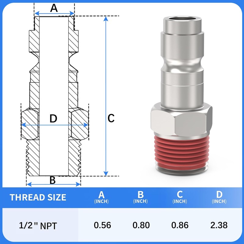 ChillWaves Automotive T-Style Air Plug, 1/2" NPT Male Pneumatic Plugs,